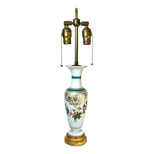 French White Opaline Glass Vase Lamp Attributed to Baccarat.