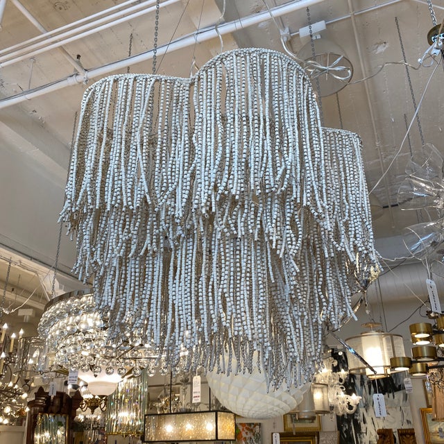 Palecek Elena Coastal Beach Cream Wood Beads Chandelier Chairish