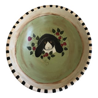 Hand Painted Vintage Bowl With a Rabbit and Strawberries For Sale