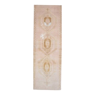 1970s Vintage Handmade Wool Cotton Turkish Beige Area Rug For Sale