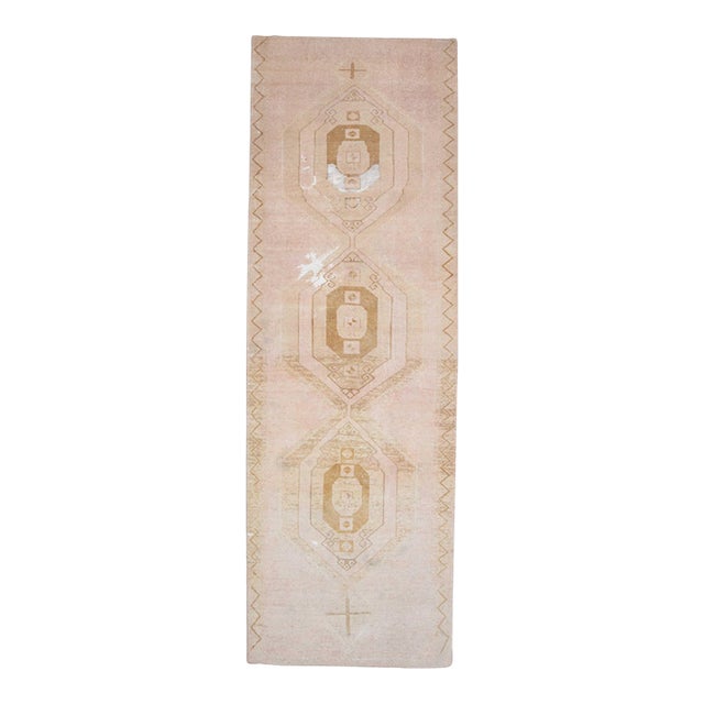 1970s Vintage Handmade Wool Cotton Turkish Beige Area Rug For Sale