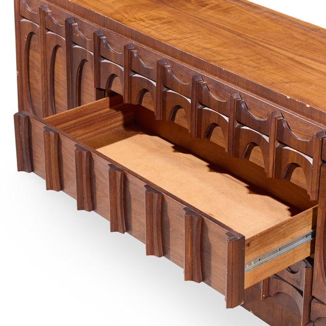 Wood Tobago Brutalist Mid Century Walnut Lowboy Dresser For Sale - Image 7 of 8