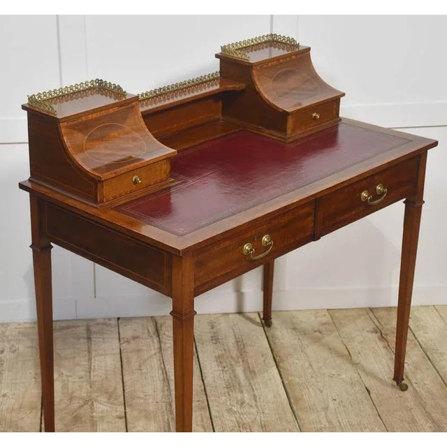 Mahogany Writing Desk with Satinwood Inlay, 1890s For Sale - Image 3 of 13