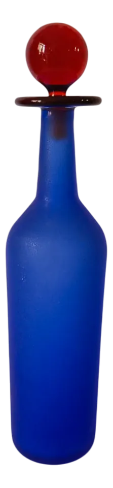Satin Blue Murano Glass Bottle by Franco Moretti, 1990s