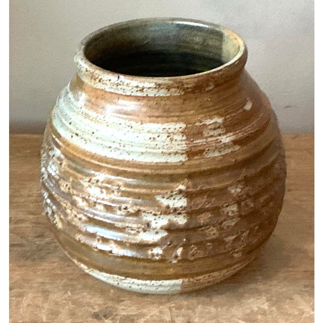Vintage Boho Ribbed Studio Pottery Vase For Sale - Image 9 of 12