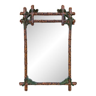 Faux Tortoise Regency Style Faux Bamboo & Palm Leaf Gampel-Stoll Mirror For Sale