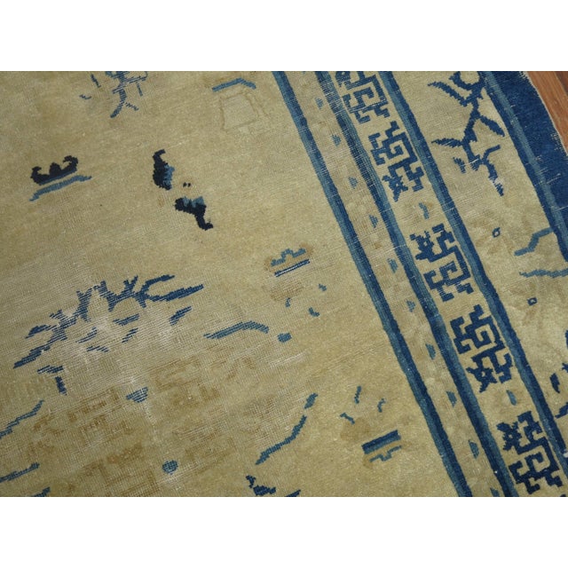 Early 20th Century Zabihi CollectionTan Blue Color Early 20th Chinese Peking Oriental Antique Rug - 4'11" x 7'6" For Sale - Image 5 of 6