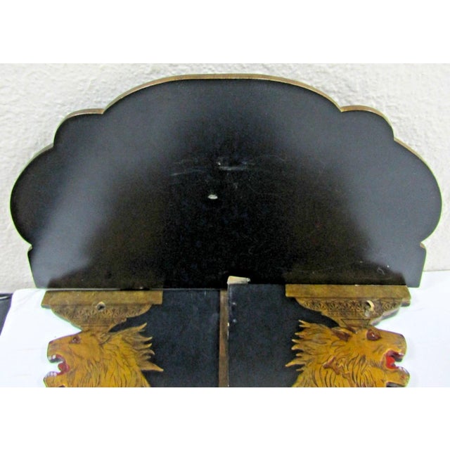 Pair Antique Anglo Sinhalese Black Lacquer Rearing Lions Wall Shelves Brackets 1880 For Sale - Image 14 of 16