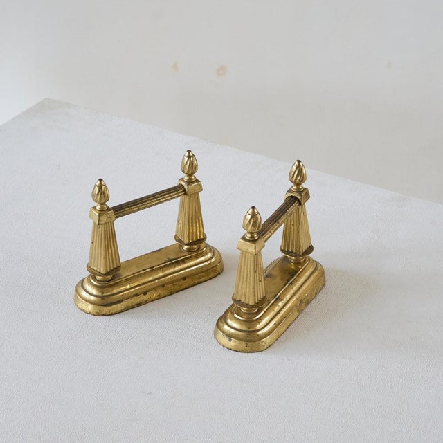 Metal Neoclassical Andirons in Patinated Brass, 1890s, Set of 2 For Sale - Image 7 of 10