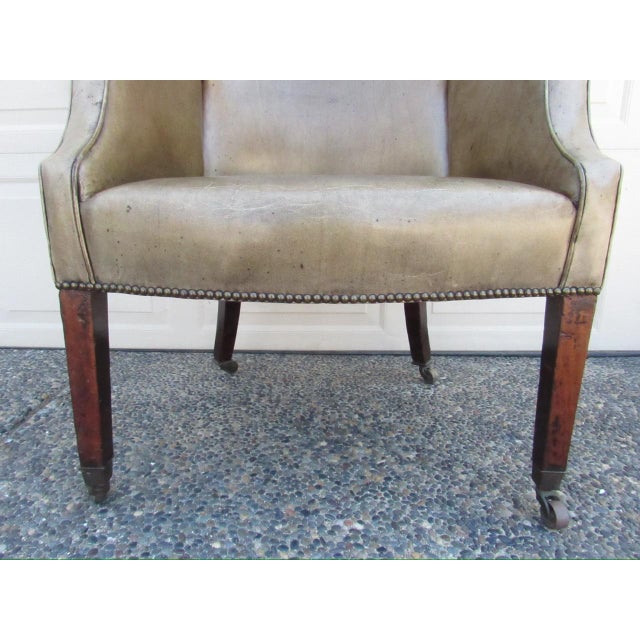 Antique English George LLL Leather Wingback Armchair For Sale - Image 9 of 18