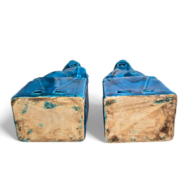 Vintage Pair of Turquoise Glaze Chinese Foo Dogs For Sale - Image 10 of 10