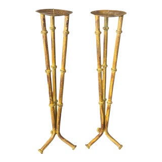 Pair Faux Bamboo Candle Holders For Sale