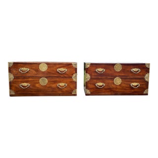 Henredon Campaign Style Chinoiserie Stackable Chests With Brass Accents For Sale