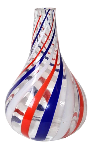 Marked Italian Blown Murano Decorative Vase Swirls of Red, White & Blue Color