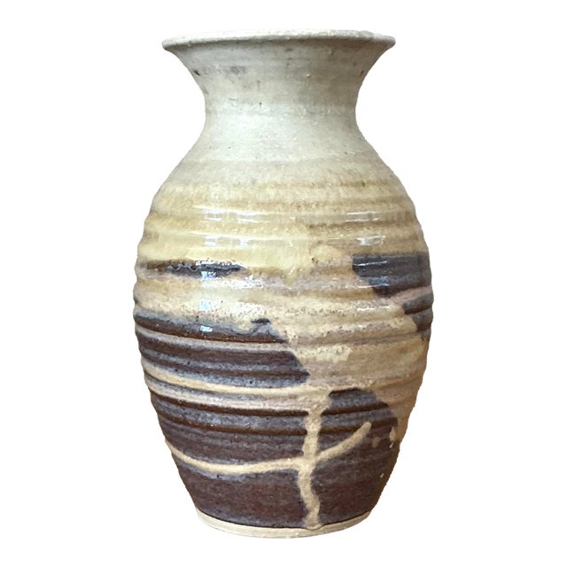 Vintage Boho Glazed Ceramic Vase For Sale