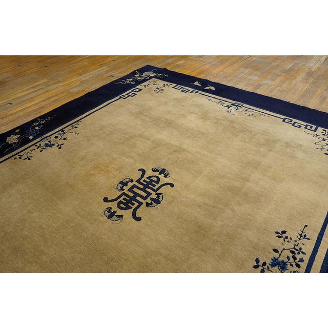 1920s Beige Floral Medallion Protective Symbol Art Deco Style Antique Chinese Peking Rug For Sale In New York - Image 6 of 11