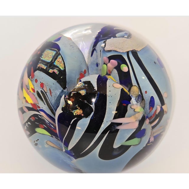 Abstract Rollin Karg Signed, Dichroic 2004 Signed Robert Eickholt Hand-Blown Iridescent Art Glass Paperweight For Sale - Image 3 of 6