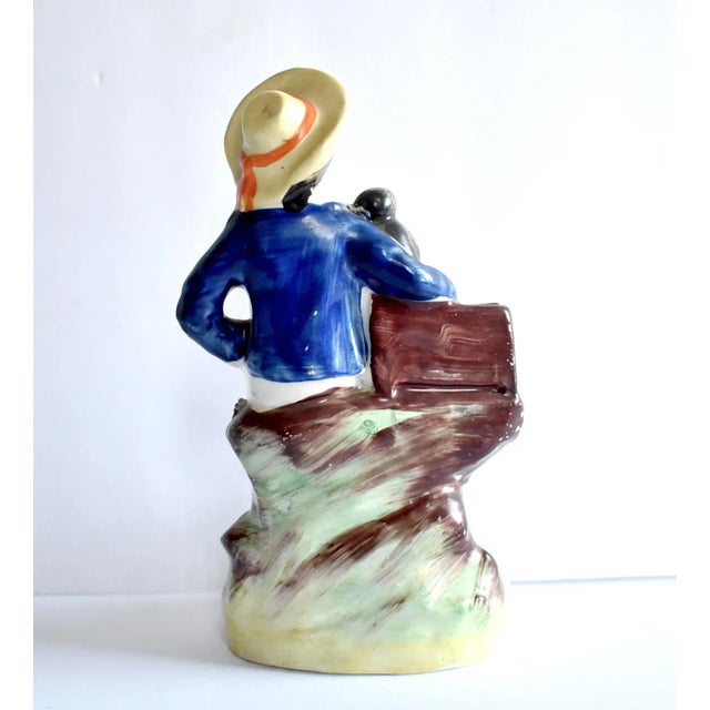 Mid 19th Century Antique Mid-19th-Century Staffordshire Figurine of a Boy, Monkey, and Organ Grinder For Sale - Image 5 of 13