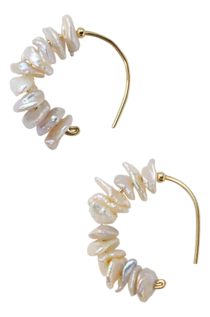 Petal Pearl Half Moon Earring 14k Gold Hook-Set of 2