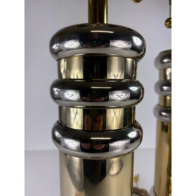 Mid-Century Modern Mid-Century Mod. Chrome and Brass Modern Table Lamps/Pair For Sale - Image 3 of 11