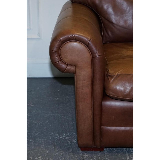 Brown Leather Two to Three Seater Sofa with Feather Back Cushions For Sale - Image 9 of 18