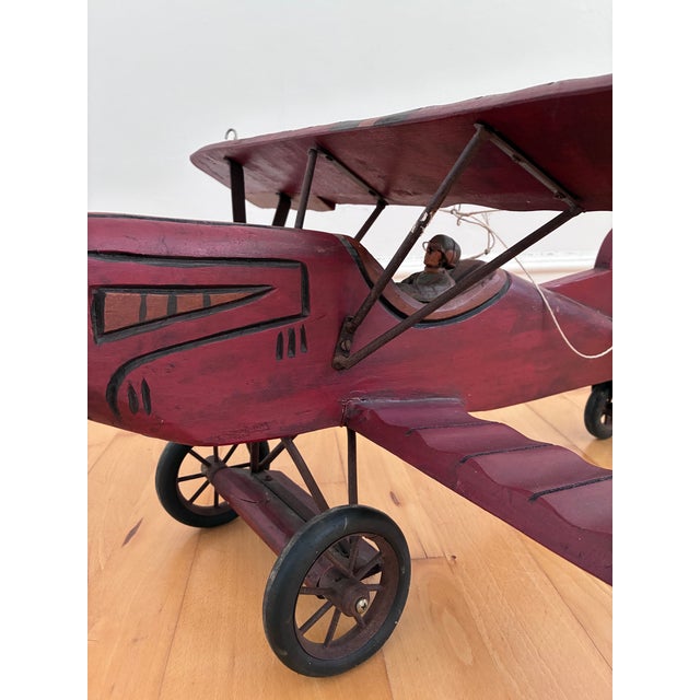 Large Vintage Handmade Wooden Airplane Model Biplane, 1930s For Sale - Image 16 of 18