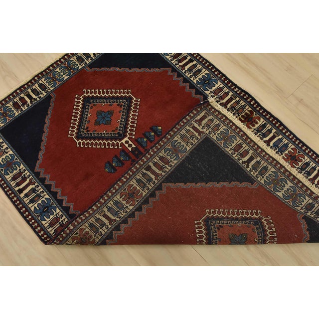 Yalameh Rug 3’4” X 4’10” Red Wool Vintage Tribal Hand-Knotted Carpet For Sale - Image 11 of 12