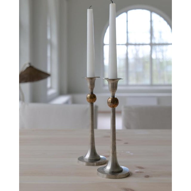 Art Deco Candleholders in Pewter and Brass, Sweden, 1930s, Set of 2 For Sale - Image 6 of 9