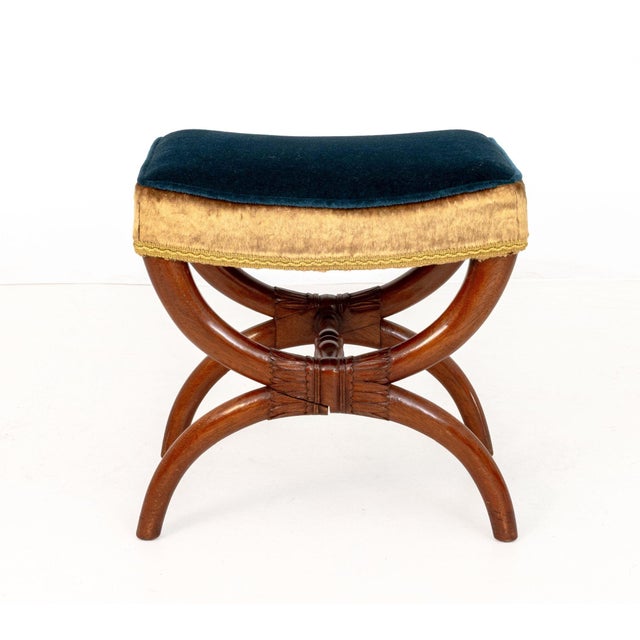 Empire Style Velvet Upholstered Curule Stools, Pr. For Sale - Image 4 of 8