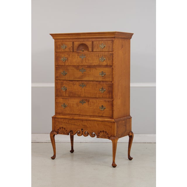 Queen Anne Eldred Wheeler Tiger Maple Highboy Hand Signed For Sale - Image 3 of 16