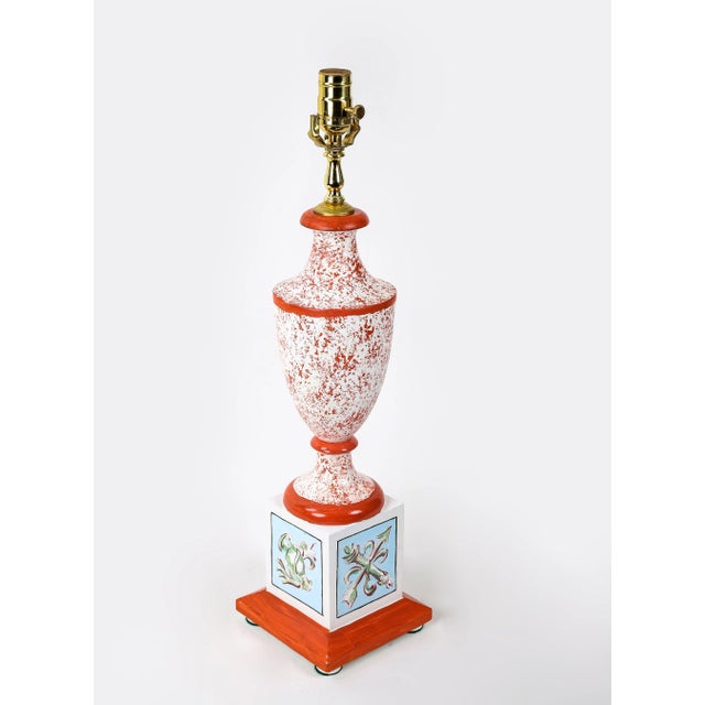 Orange and Blue Hand-Painted Table Lamp For Sale - Image 9 of 9