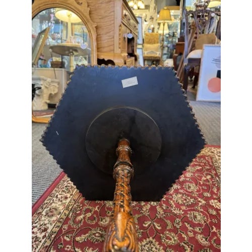 Brown 1990s Vintage Maitland Smith Hexagonal Table With Embossed Leather Top and Tripod Feet For Sale - Image 8 of 9