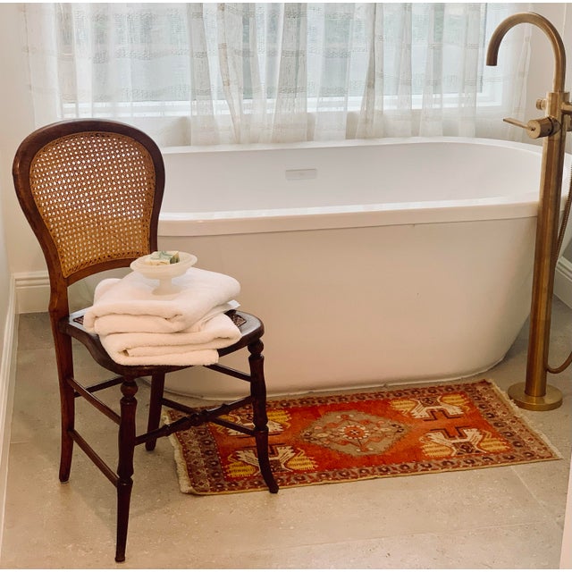 Early 20th Century Vintage Petite Boudoir Chair, Delicately Turned Fruitwood Legs and Stretcher With Balloon Caned Back...