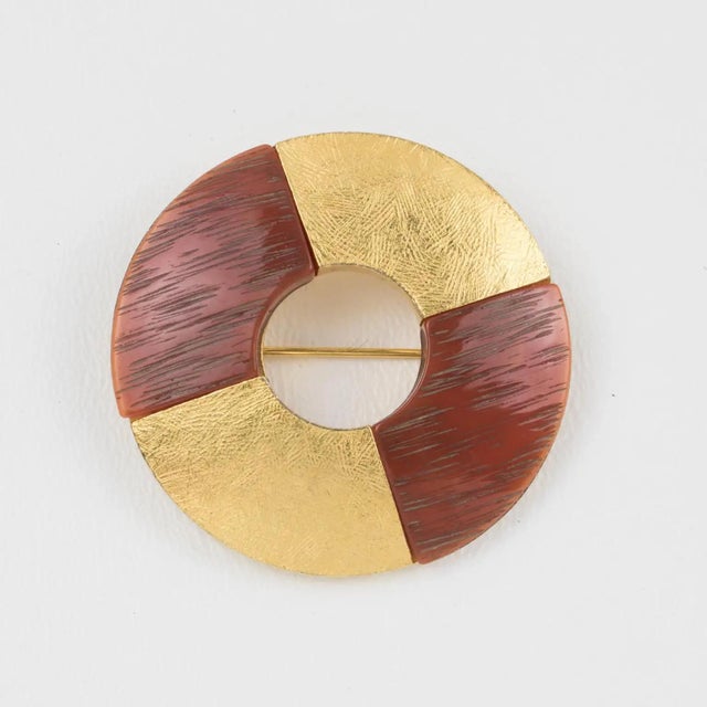 Contemporary Yves Saint Laurent YSL Gilded and Resin Donut Brooch For Sale - Image 3 of 7