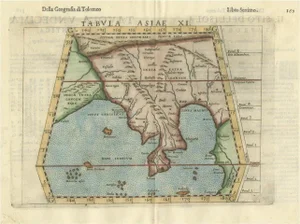 Antique Ptolemaic Map of the Region of Thailand and Malaysia, 1599