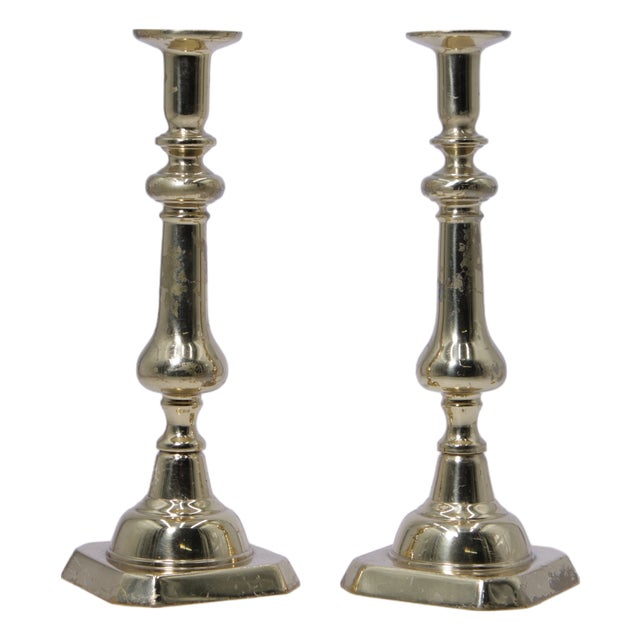 Pair of Virginia Metalcrafters Harvin Brass Candlesticks For Sale