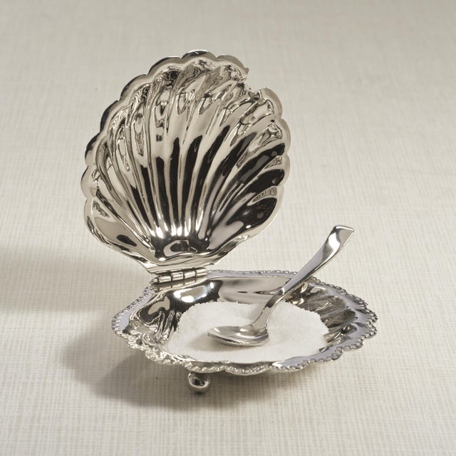 Cap Ferrat Fan Shell Lidded Bowl with Spoon, Nickel For Sale - Image 4 of 8