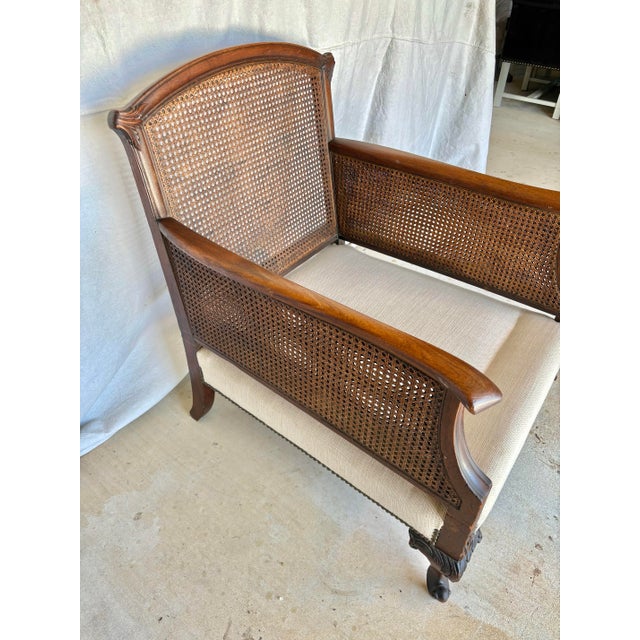 Early 20th Century French Style Walnut and Cane Lounge Chair For Sale - Image 4 of 10