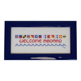 Nautical Needlepoint "Welcome Aboard" W/ Signal Flag For Sale