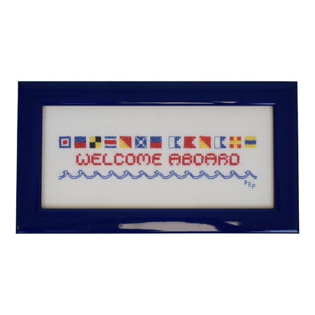 Nautical Needlepoint "Welcome Aboard" W/ Signal Flag For Sale