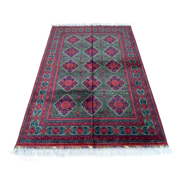 5'1 X 6'10 Afghan Turkmen Wool Rug, Classic Gul Motifs For Sale