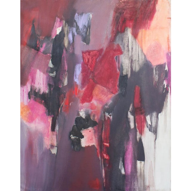 A mixed media oil paint and chalk pastel canvas painting by Japanese-American artist Reiko Sakagami Baum (1927-2021)....