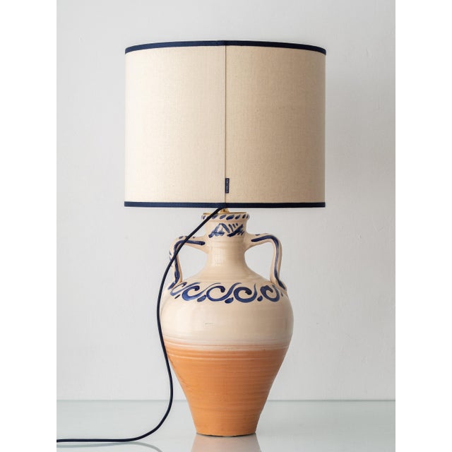 Spanish Revival Terracotta Table Lamp with Linen Shade For Sale - Image 4 of 14