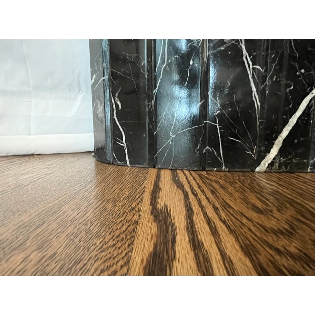 1980's Postmodern Oval Console Table With Black Marbleized Base, Glass and Brass Top For Sale - Image 10 of 11