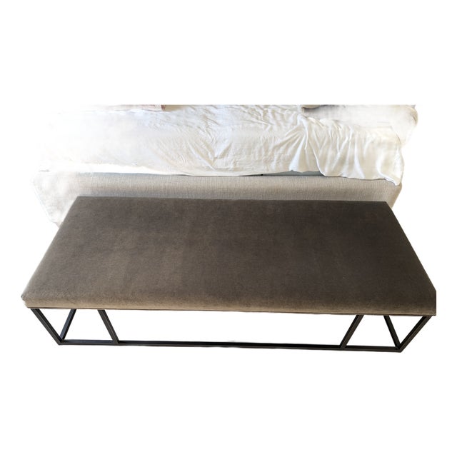 Mitchell Gold + Bob Williams "Carmen" Large Velvet Bench / Cocktail Ottoman - Dark Bronze Base For Sale