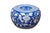 Vintage blue and white pumpkin shaped jar / lidded urn with floral morning glory pattern. Dimensions: 8.5" x 6" (Diameter...