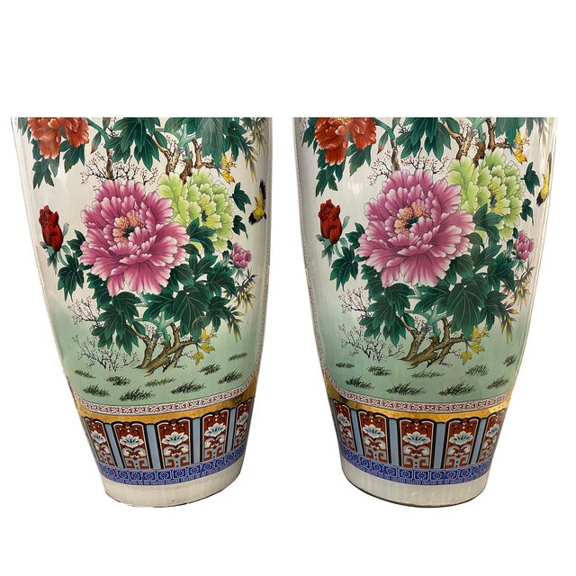 Pair of Vintage Chinese Famille Rose Porcelain Floor Vases For Sale - Image 4 of 18