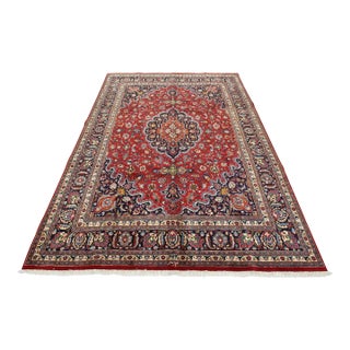 Mashad Rug 9’9” X 13’1” Red Wool Vintage Traditional Hand-Knotted Carpet For Sale