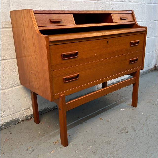 Mid-Century Danish Modern Teak Secretary Desk For Sale - Image 9 of 18