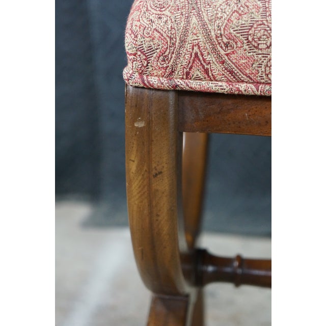 Antique English Regency Mahogany X Frame Paisley Tufted Ottoman Stool Bench For Sale - Image 10 of 18
